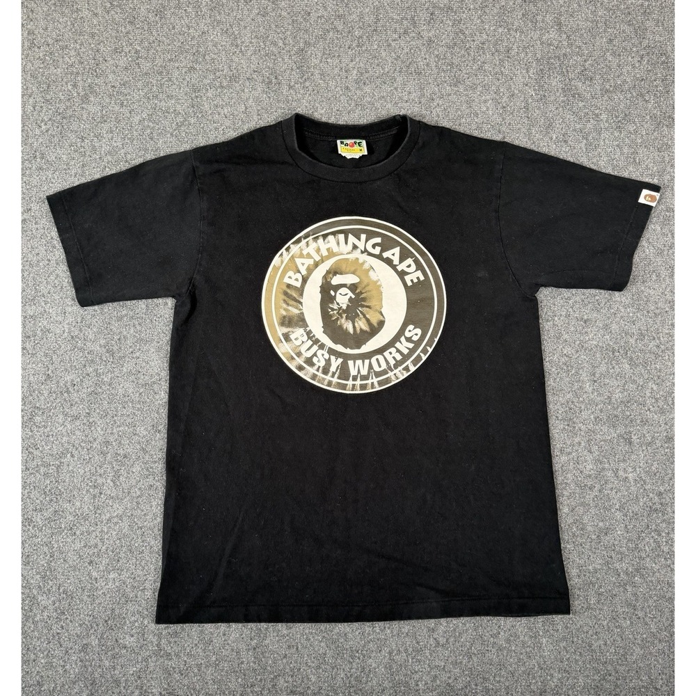 A Bathing Ape BAPE Busy Works Tie Dye Ape Head Logo T Shirt Mens Medium Black‎